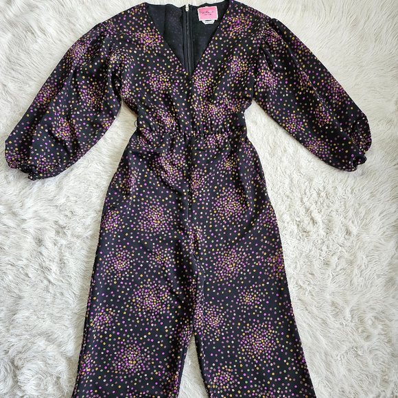 Kate Spade Women's Black and Disco Dots V-Neck Cropped Jumpsuit Size: 00 - Picture 2 of 9